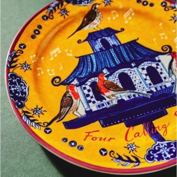 NWT Anthropologie Emily Maude 12 Days Christmas  Calling Birds Dessert Plate - Picture 2 of 5